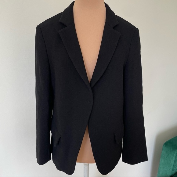 L’Autre Chose Black Virgin Wool Single Snap Button Blazer Jacket EUC Size 44/L - Picture 1 of 10